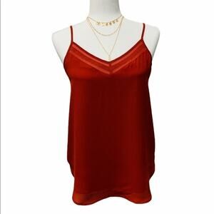 NWT Loft Women's V-Neck Mesh Trim Cami Size XS Rust Red Autumn Lined Top
